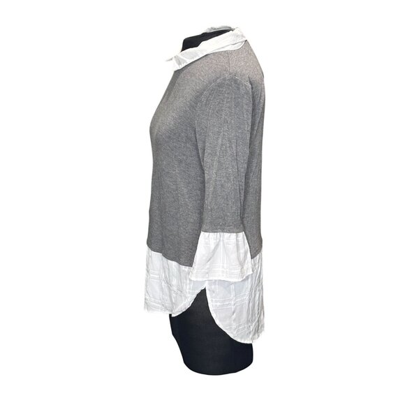 Gray & White 3/4 Sleeve Two-Tone Tunic Top With Collar Size S - Picture 2 of 10